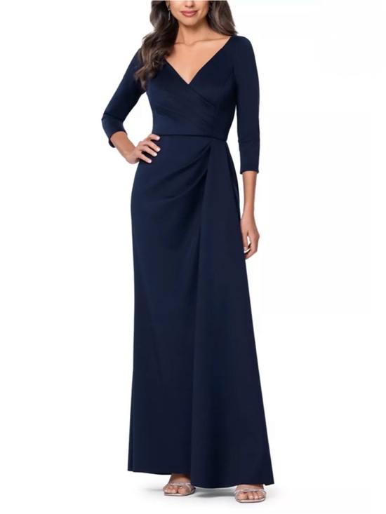 Xscape Dresses & Skirts - Xscape Elegant Navy V-Neck Maxi Dress with 3/4 Sleeves